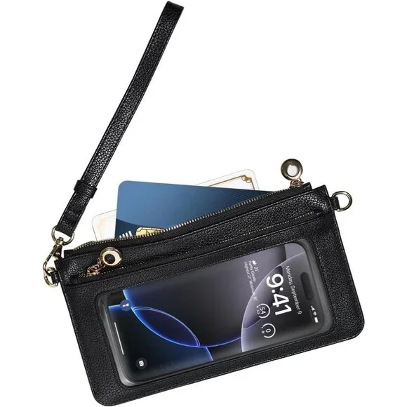 Chic Vegan Leather Mini Wallet Purse with Adjustable Strap & Touch Screen Access